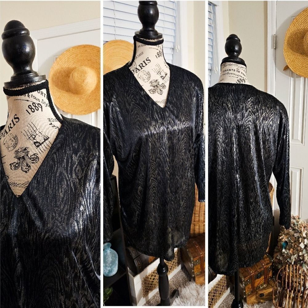 Vtg 80's Jeri Marque Stylish Foil Print  Statement Blouse.  L/XL FIT
